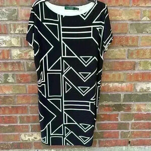 Lauren Ralph Lauren Black White Geometrical Dress Women’s Medium